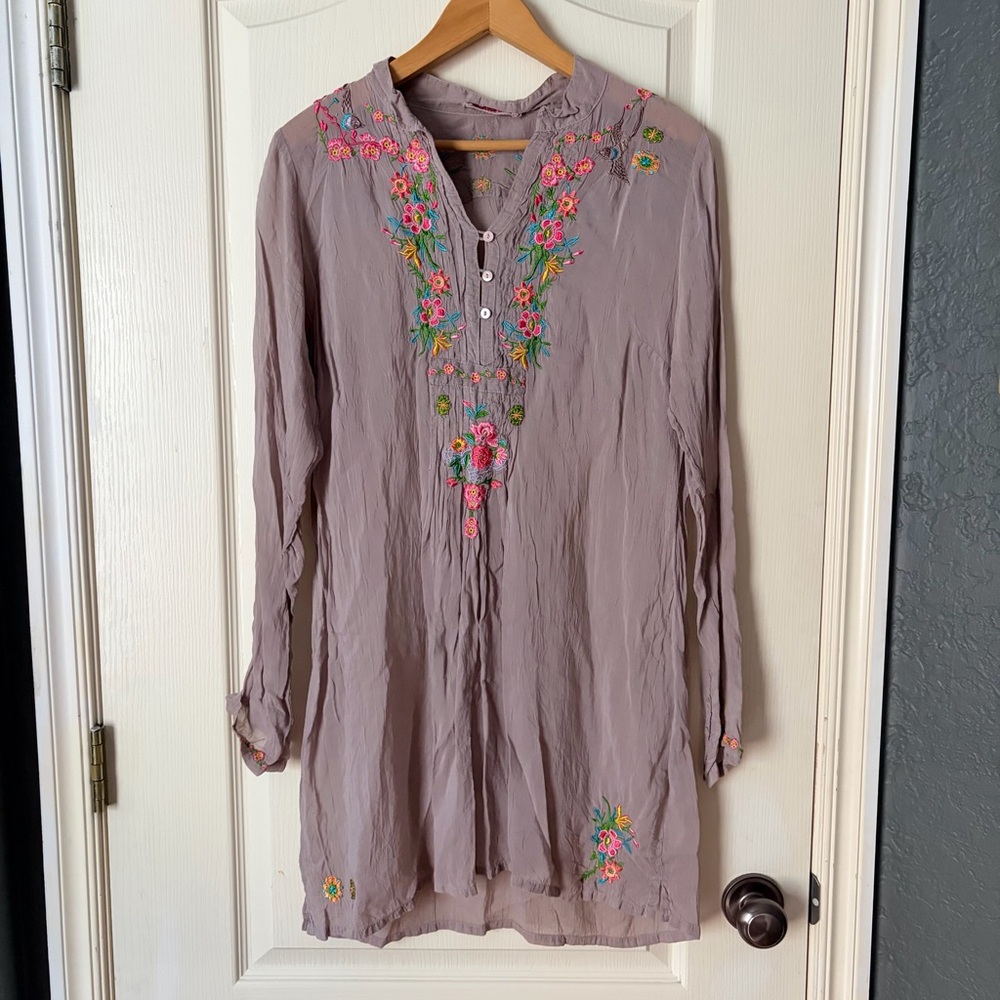 Johnny Was Light Lavender Long sleeve Embroidered Top Tunic, S - Picture 2 of 14